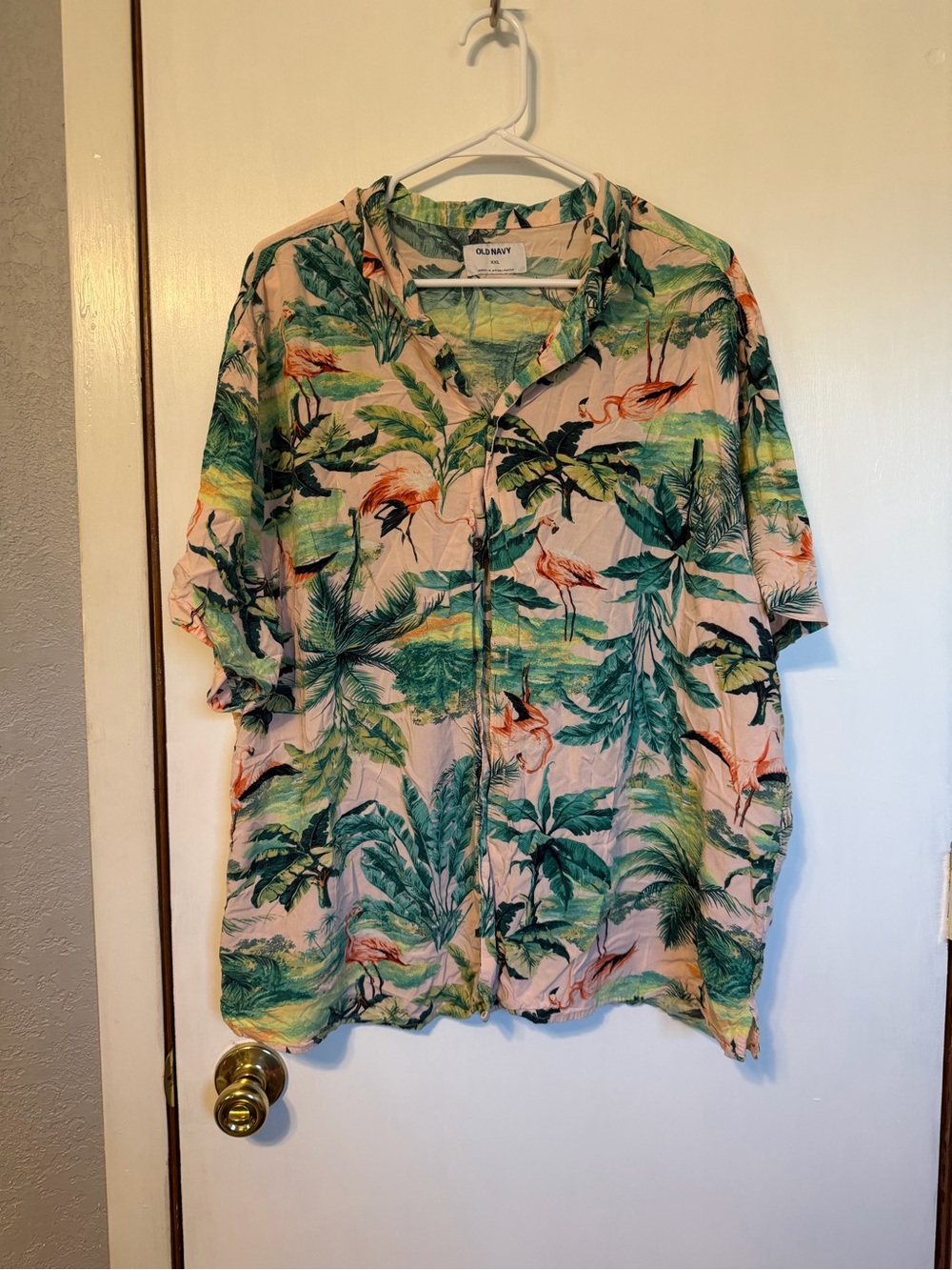 Old Navy Men's Pink Tropical Flamingo Camp Shirt